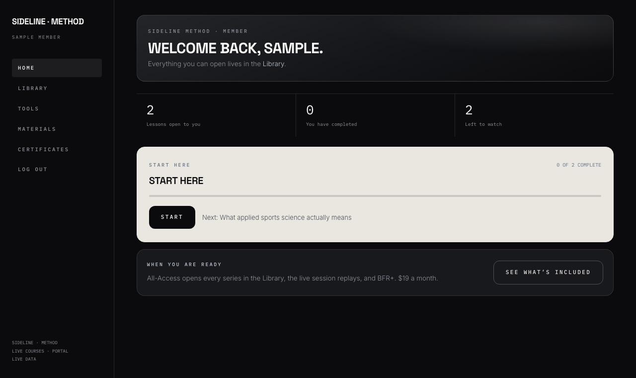 The Sideline portal home screen